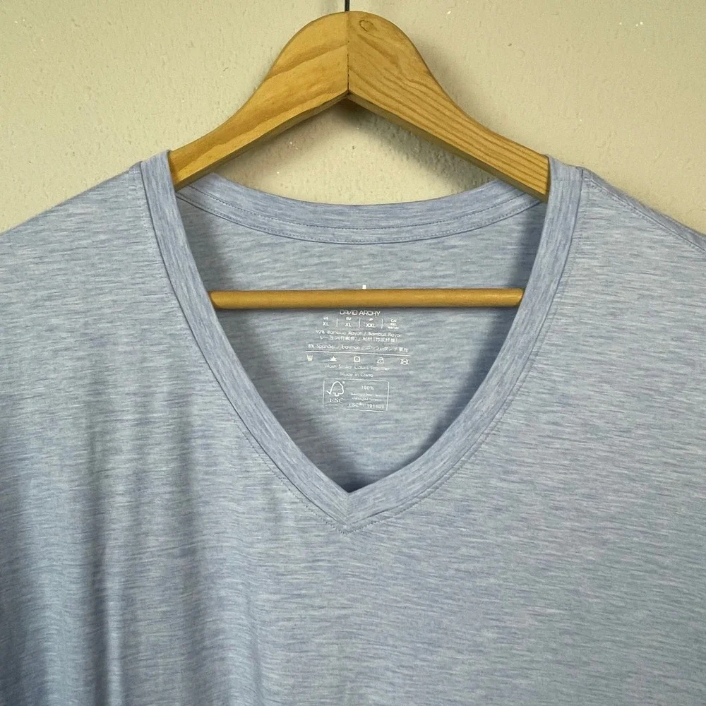 David Archy V-Neck Undershirt Mens XL White Gray Bamboo Rayon 2‎ Pack Soft Basic